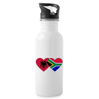 Albania South Africa Flag Heart - Water bottle with straw - white - Right