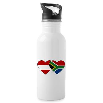 Austria South Africa Flag Heart - Water bottle with straw - white - Right