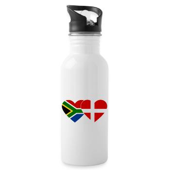 South Africa Denmark Flag Heart - Water bottle with straw - white - Right