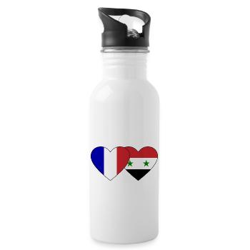 France Syria flag heart - Water bottle with straw - white - Right
