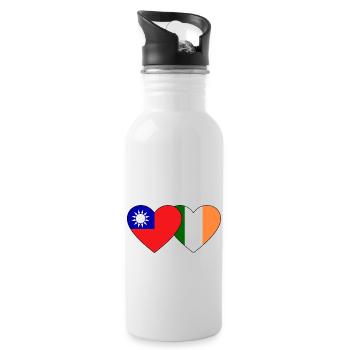 Taiwan Ireland Flag Heart - Water bottle with straw - white - Right