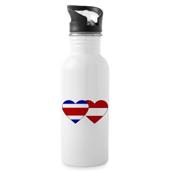 Costa Rica Austria Flag Heart - Water bottle with straw - white - Right