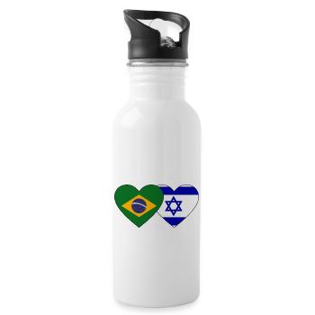 Brésil Israël Drapeau du cœur - Gourde avec paille intégrée - blanc - Droite