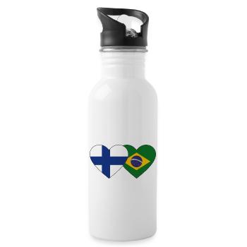 Finland Brazil Flag Heart - Water bottle with straw - white - Right