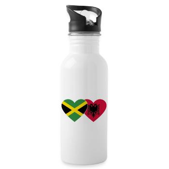 Jamaika Albanien Herz Flagge - Trinkflasche mit integriertem Trinkhalm - Weiß - Rechts