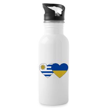 Uruguay Ukraine Heart Flag - Water bottle with straw - white - Right