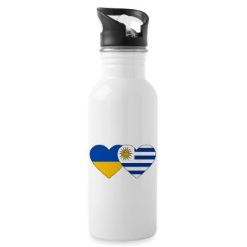 Ukraine Uruguay Heart Flag - Water bottle with straw - white - Right