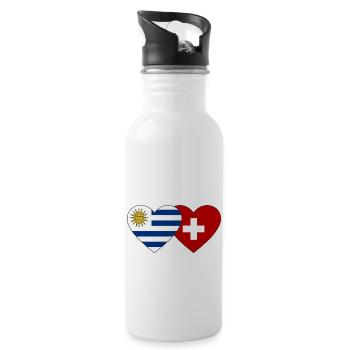 Uruguay Schweiz Herz Flagge - Trinkflasche mit integriertem Trinkhalm - Weiß - Rechts