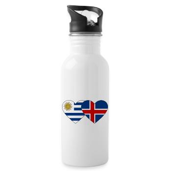 Uruguay Iceland Heart Flag - Water bottle with straw - white - Right