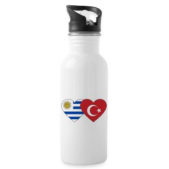 Uruguay Turkey Heart Flag - Water bottle with straw - white - Right