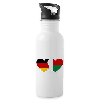Germany Madagascar Heart Flag - Water bottle with straw - white - Right