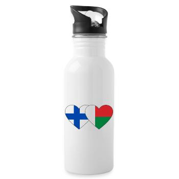 Finnland Madagaskar Herz Flagge - Trinkflasche mit integriertem Trinkhalm - Weiß - Rechts
