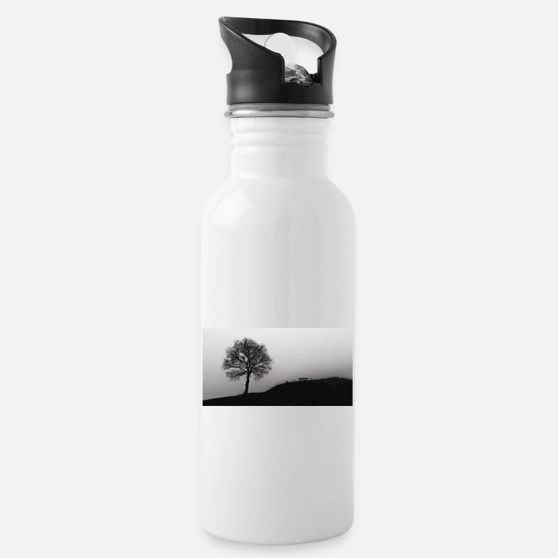Le banc et l’arbre dans le brouillard - Gourde avec paille intégrée - blanc