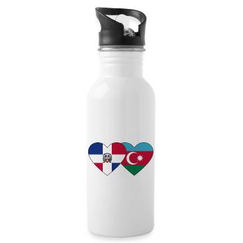 Dominikanische Republik Aserbaidschan Flagge Herz - Trinkflasche mit integriertem Trinkhalm - Weiß - Rechts