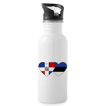 Dominican Republic Estonia Flag Heart - Water bottle with straw - white - Right