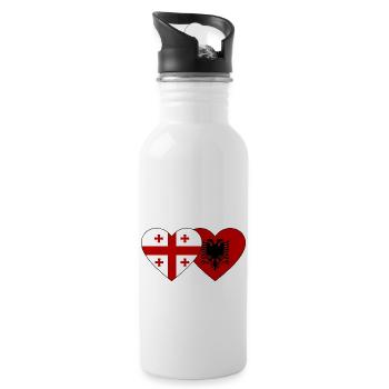 Georgien Albanien Flagge Herz - Trinkflasche mit integriertem Trinkhalm - Weiß - Rechts