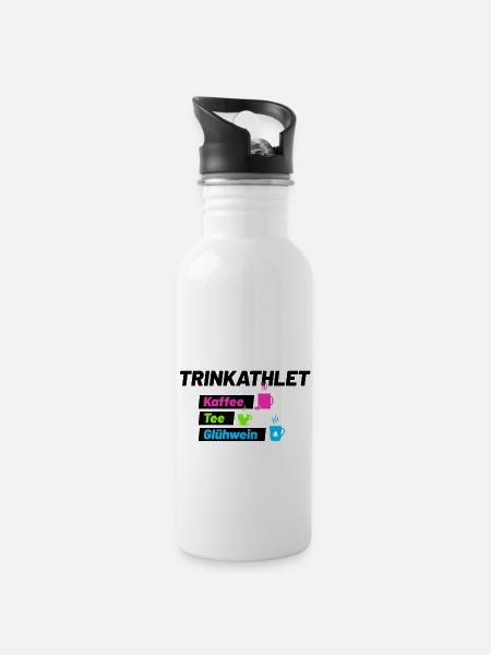 Trinkathlet schwarz - Trinkflasche mit integriertem Trinkhalm - Weiß