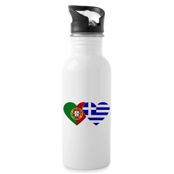 Portugal Greece Flag Heart - Water bottle with straw - white - Right