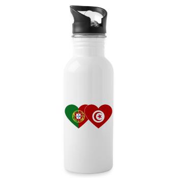 Portugal Tunisia Flag Heart - Water bottle with straw - white - Right