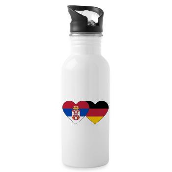 Serbien Deutschland Flagge Herz - Trinkflasche mit integriertem Trinkhalm - Weiß - Rechts