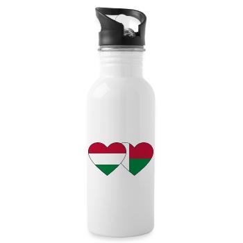 Hungary Madagascar Flag Heart - Water bottle with straw - white - Right