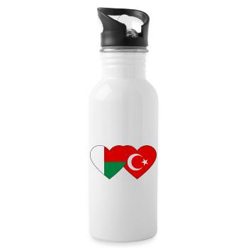 Madagascar Turkey Flag Heart - Water bottle with straw - white - Right