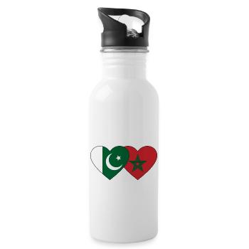 Pakistan Morocco Flag Heart - Water bottle with straw - white - Right