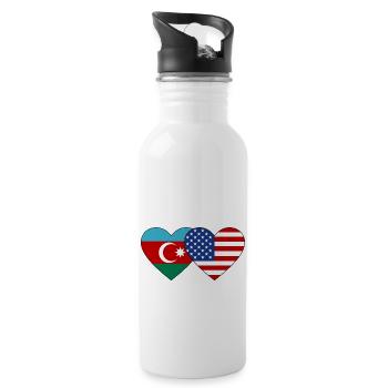 Azerbaijan USA Flag Heart - Water bottle with straw - white - Right