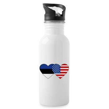 Estonia USA Flag Heart - Water bottle with straw - white - Right