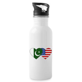 Pakistan USA Flag Heart - Water bottle with straw - white - Right