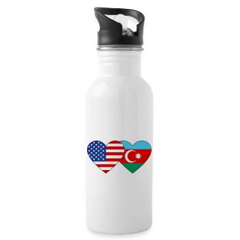 USA Azerbaijan flag heart - Water bottle with straw - white - Right