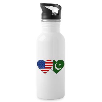 USA Pakistan Flag Heart - Water bottle with straw - white - Right