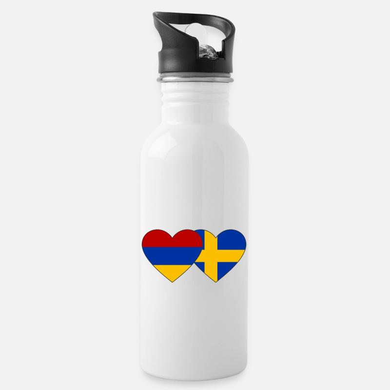 Armenien Schweden Flagge Herz - Trinkflasche mit integriertem Trinkhalm - Weiß