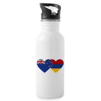 Neuseeland Armenien Flagge Herz - Trinkflasche mit integriertem Trinkhalm - Weiß - Rechts