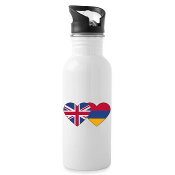 England Armenia Flag Heart - Water bottle with straw - white - Right
