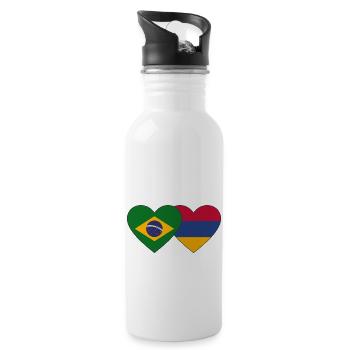 Brasilien Armenien Flagge Herz - Trinkflasche mit integriertem Trinkhalm - Weiß - Rechts