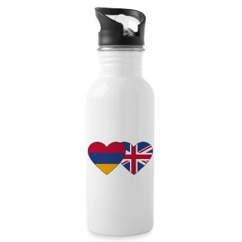 Armenia England Flag Heart - Water bottle with straw - white - Right