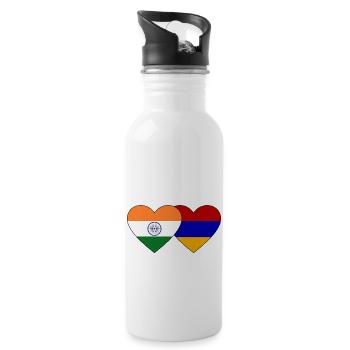 India Armenia Flag Heart - Water bottle with straw - white - Right