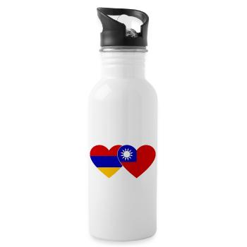 Armenia Taiwan flag heart - Water bottle with straw - white - Right