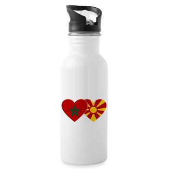 Marokko Makedonien Flagge Herz - Trinkflasche mit integriertem Trinkhalm - Weiß - Rechts