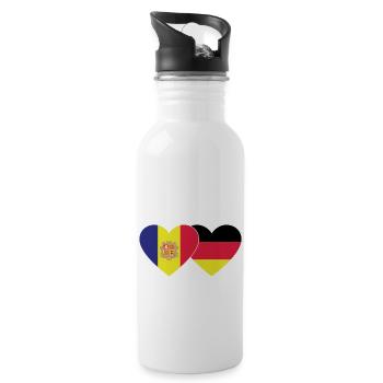 Andorra Deutschland Flagge Herz - Trinkflasche mit integriertem Trinkhalm - Weiß - Rechts