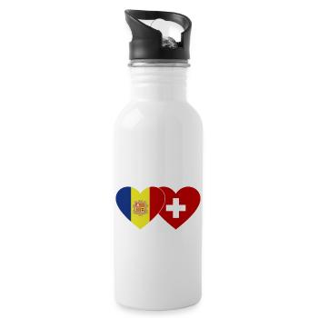 Andorra Schweiz Flagge Herz - Trinkflasche mit integriertem Trinkhalm - Weiß - Rechts