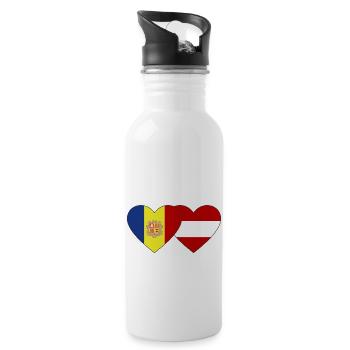 Andorra Österreich Flagge Herz - Trinkflasche mit integriertem Trinkhalm - Weiß - Rechts