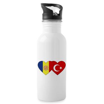 Andorra Türkei Flagge Herz - Trinkflasche mit integriertem Trinkhalm - Weiß - Rechts