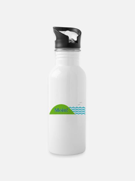 Moin! - Trinkflasche mit integriertem Trinkhalm - Weiß