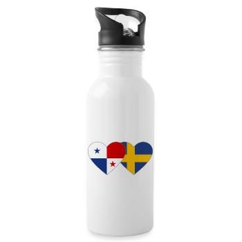 Panama Schweden Flagge Herz - Trinkflasche mit integriertem Trinkhalm - Weiß - Rechts
