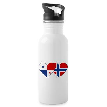 Panama Norway Flag Heart - Water bottle with straw - white - Right