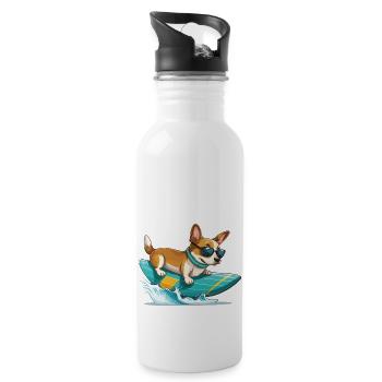 Funny Cute Corgi Surfboard Surfing Summer - Water bottle with straw - white - Right
