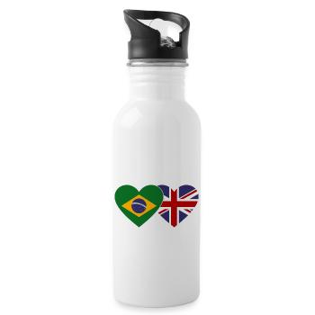 Brazil England Flag Heart - Water bottle with straw - white - Right