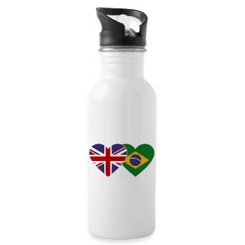 England Brazil Flag Heart - Water bottle with straw - white - Right
